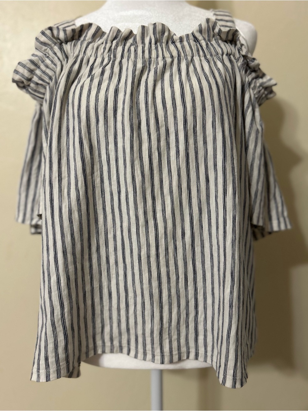 Lucky Brand Navy & White Striped Cold-Shoulder Top